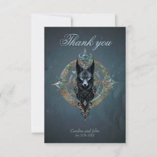 Schwarzer Wolf Kopf mit durchstechenden blauen Aug Dankeskarte