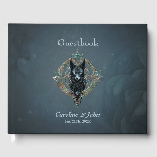 Schwarzer Wolf Kopf mit durchstechenden blauen Aug Gästebuch