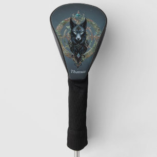 Schwarzer Wolf Kopf mit durchstechenden blauen Aug Golf Headcover