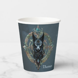 Schwarzer Wolf Kopf mit durchstechenden blauen Aug Pappbecher