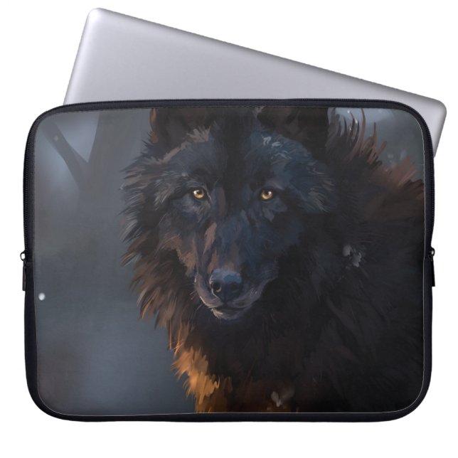 Schwarzer Wolf Laptopschutzhülle (Vorderseite)