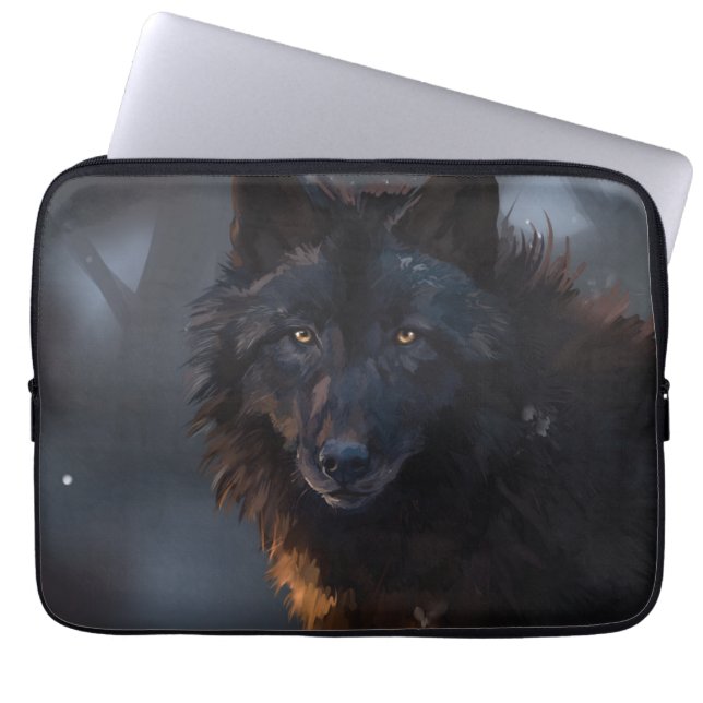 Schwarzer Wolf Laptopschutzhülle (Vorderseite)