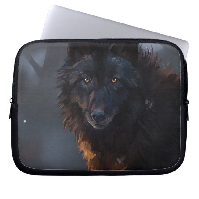 Schwarzer Wolf Laptopschutzhülle (Vorderseite)