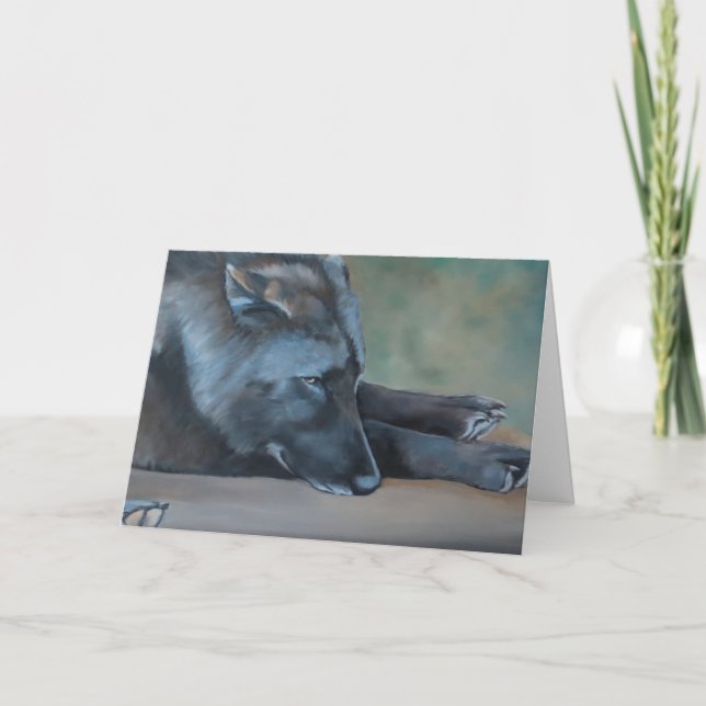 Schwarzer Wolf-liegenkunst-Gruß-Karte Karte (Vorderseite)