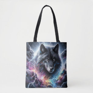 Schwarzer Wolf mit Blitz Tasche