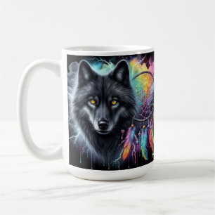 Schwarzer Wolf mit Traumfänger Kaffeetasse