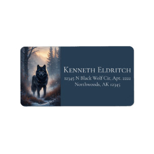 Schwarzer Wolf Nord Wald Schnee Wald Adressaufkleber
