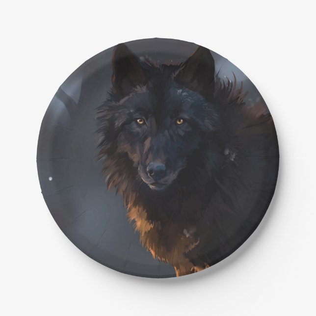 Schwarzer Wolf Pappteller (Vorderseite)