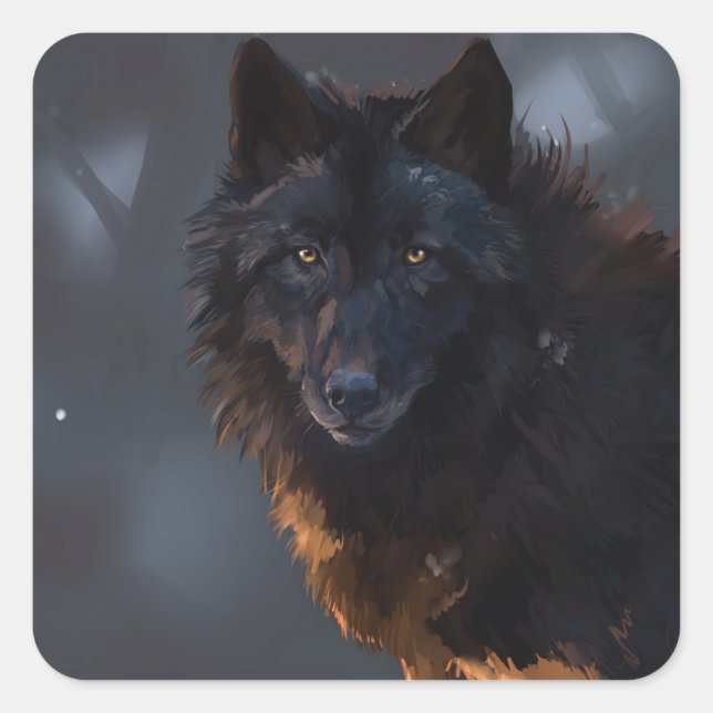Schwarzer Wolf Quadratischer Aufkleber (Vorderseite)