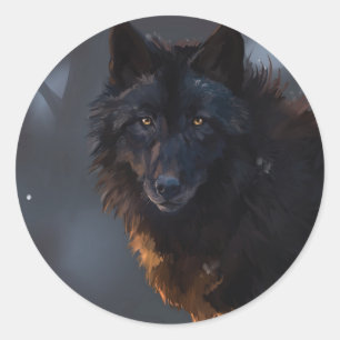 Schwarzer Wolf Runder Aufkleber