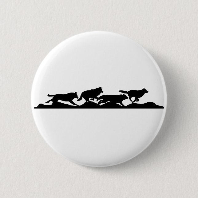 Schwarzer Wolf Silhouette Wild läuft mit dem Pack Button (Vorderseite)