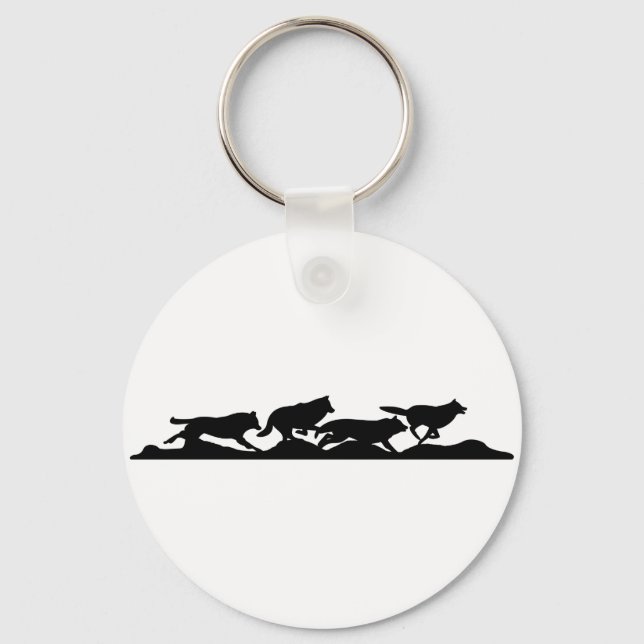 Schwarzer Wolf Silhouette Wild läuft mit dem Pack Schlüsselanhänger (Vorderseite)