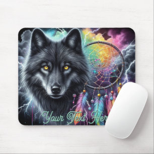 Schwarzer Wolf-Traumfänger Kosmischer Sturm Mousepad