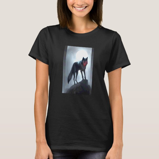 Schwarzer Wolf unheimliches Gothic-Tier T-Shirt (Vorderseite)