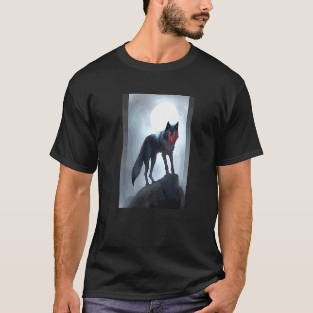 Schwarzer Wolf unheimliches Gothic-Tier T-Shirt (Vorderseite)