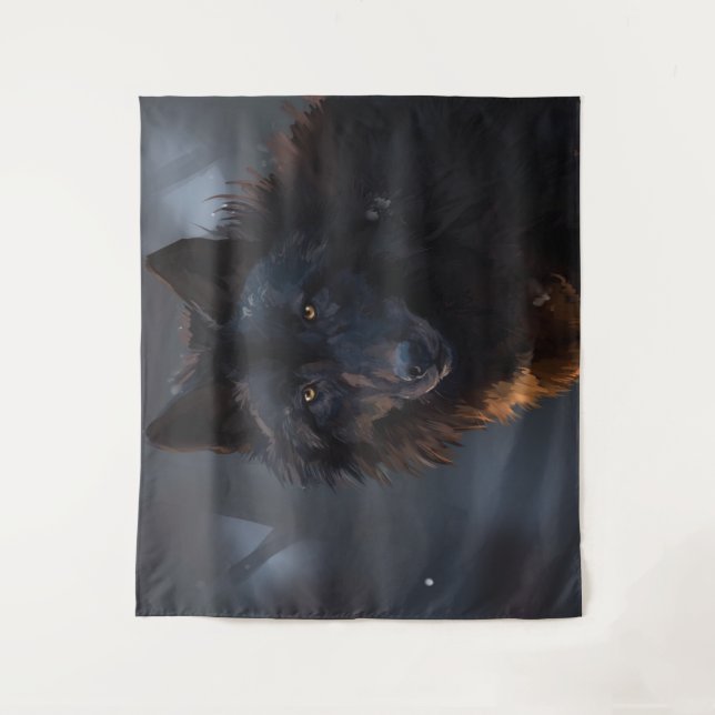 Schwarzer Wolf Wandteppich (Vorderseite)
