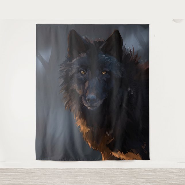 Schwarzer Wolf Wandteppich (Vorderseite)