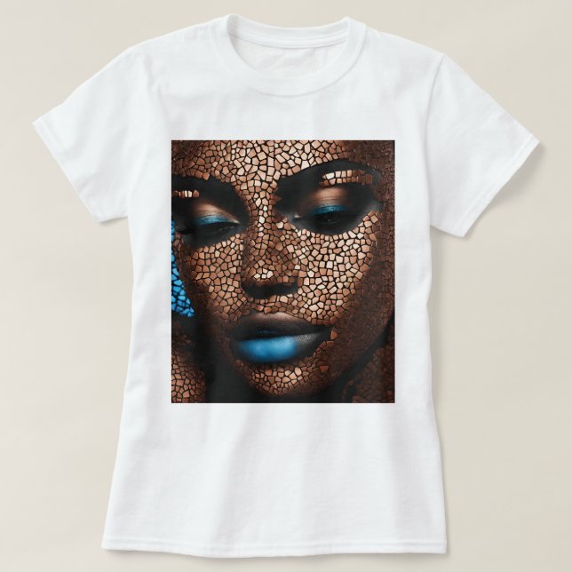 Schwarzer Woman Blue Copper Mosaik T - Shirt (Design vorne)