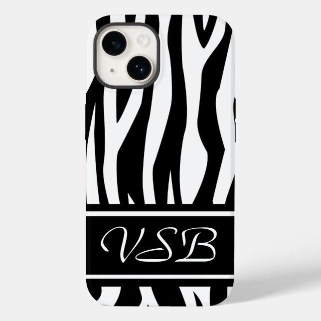 Schwarzer Zebra-Druck mit Monogramm Case-Mate iPhone 14 Hülle (Rückseite)