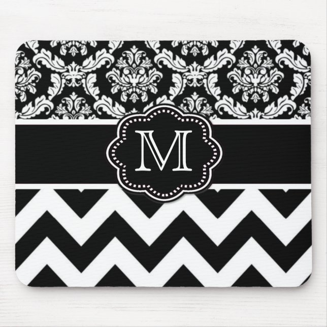 Schwarzer Zickzack Damast personalisiertes Mousepad (Vorne)