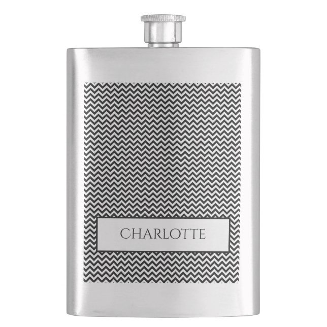 Schwarzer Zickzack Personalisierter Flasche Flachmann (Vorderseite)