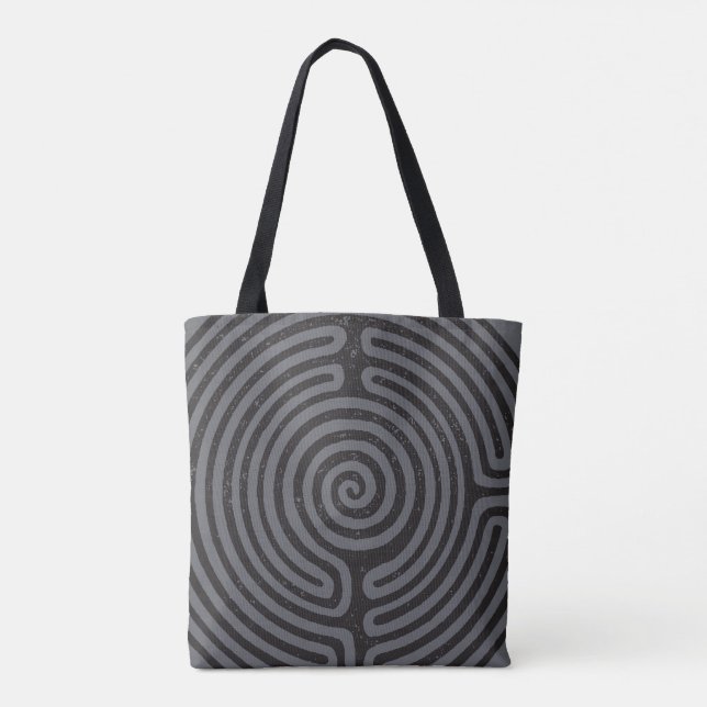 Schwarzer Zirkel Labyrinth (Grau) Kunst, Kunst und Tasche (Rückseite)