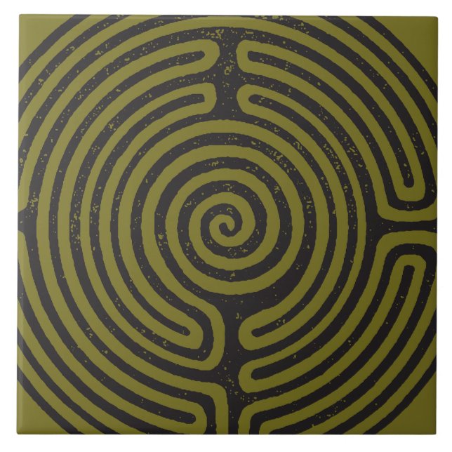 Schwarzer Zirkel Labyrinth (Olive) Kunst, Dichtung Fliese (Vorderseite)