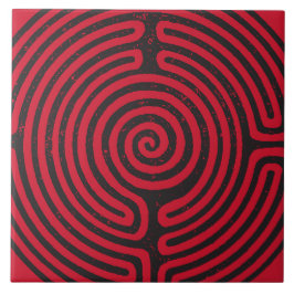 Schwarzer Zirkel Labyrinth (Rot) Kunst und Kunst Fliese