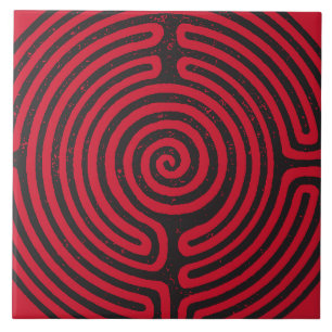 Schwarzer Zirkel Labyrinth (Rot) Kunst und Kunst Fliese