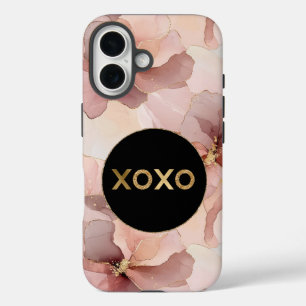 Schwarzer Zirkel Rosa Bläschen Bläschen Gold Glitz iPhone 16 Hülle