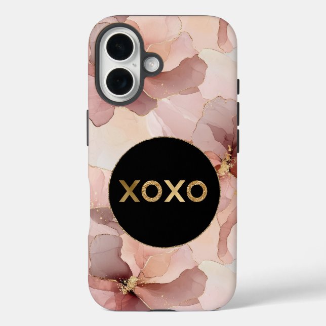 Schwarzer Zirkel Rosa Bläschen Bläschen Gold Glitz iPhone 16 Hülle (Rückseite)