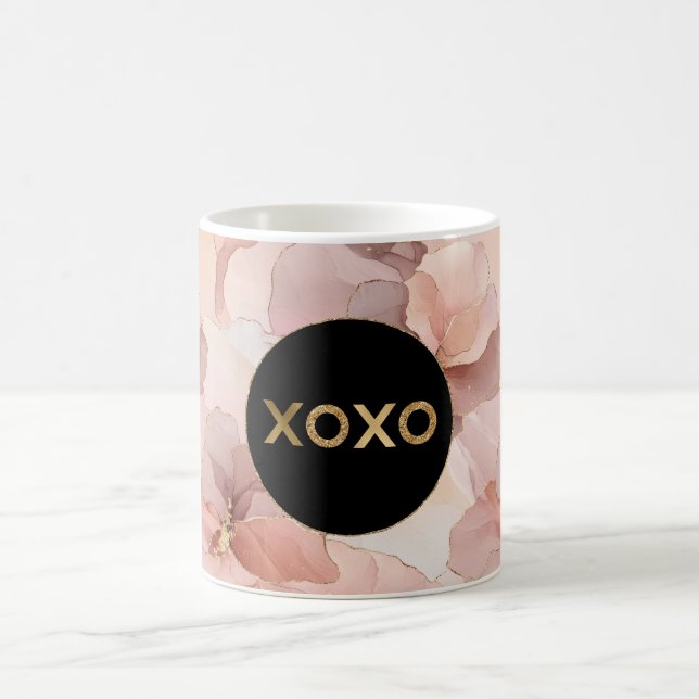 Schwarzer Zirkel Rosa Bläschen Bläschen Gold Glitz Kaffeetasse (Mittel)
