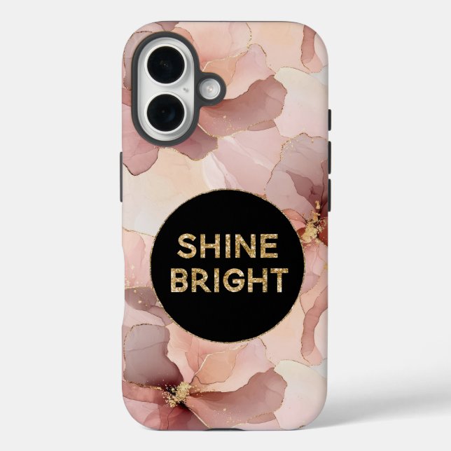 Schwarzer Zirkel Rosa Blütenrosa Glitzer Shine iPhone 16 Hülle (Rückseite)