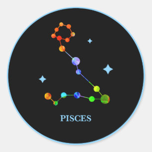 Schwarzer Zodiac Fisces Regenbogenkleber Runder Aufkleber