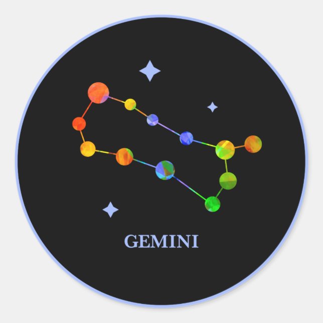 Schwarzer Zodiac Gemini Regenbogenaufkleber Runder Aufkleber (Vorderseite)