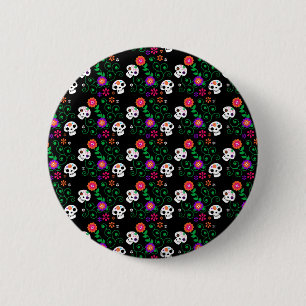 schwarzer Zuckerschädel Button