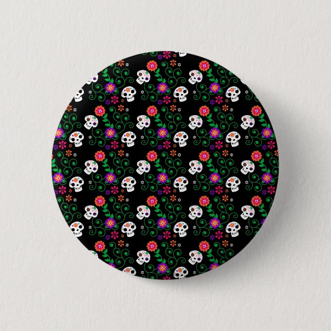 schwarzer Zuckerschädel Button (Vorderseite)