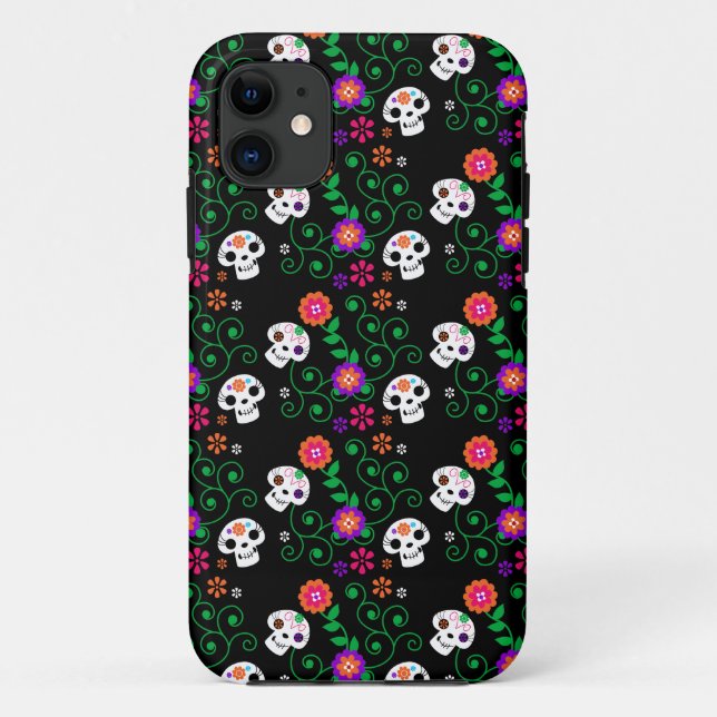 schwarzer Zuckerschädel Case-Mate iPhone Hülle (Rückseite)