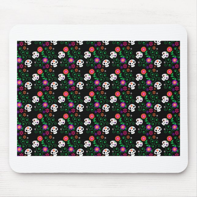 schwarzer Zuckerschädel Mousepad (Vorne)