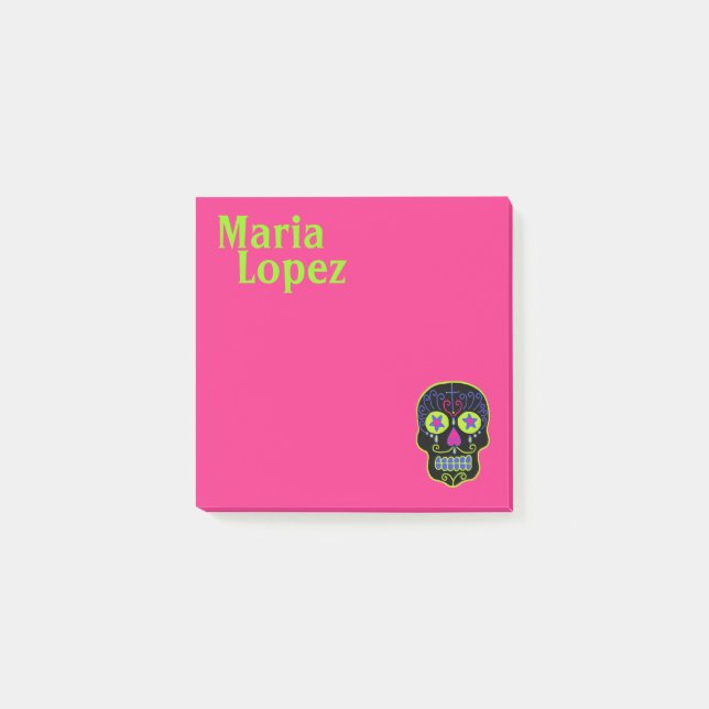 Schwarzer Zuckerschädel Post-it Klebezettel (Vorderseite)