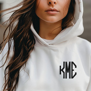 Schwarzes 3-Buchstaben-Custom-Monogramm Bestickter Hoodie