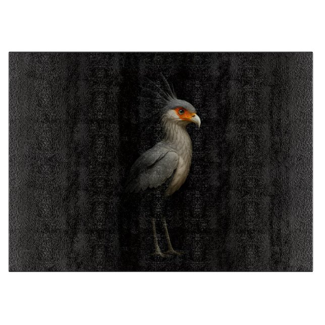 Schwarzes 4 Luxe Glasboard Sekretärvogel Schneidebrett (Vorderseite)