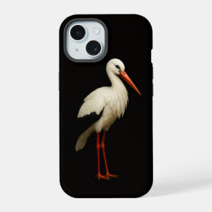 Schwarzes 4 Luxe iPhone 15 Case, Anmutiger Storch Hülle