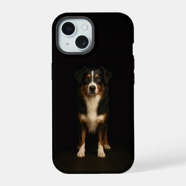 Schwarzes 4 Luxe iPhone 15 Case, Aussie Shepherd Hülle (Rückseite)