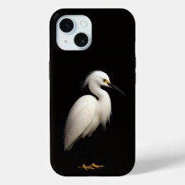 Schwarzes 4 Luxe iPhone 15 Case-Mate, Schneereiher Case-Mate iPhone Hülle