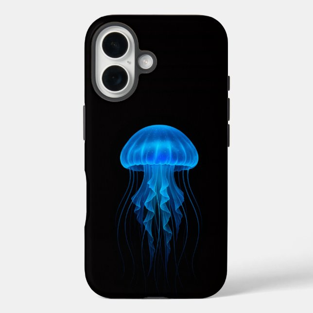 Schwarzes 4 Luxe iPhone 16 Case-Mate, Blaue Qualle Hülle (Rückseite)
