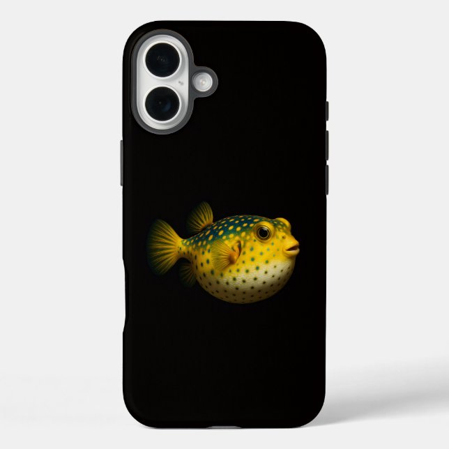 Schwarzes 4 Luxe iPhone 16 Plus, Gelber Kugelfisch Plus Hülle (Rückseite)