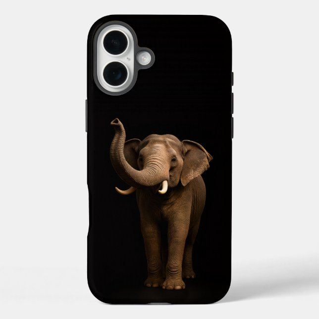 Schwarzes 4 Luxe iPhone 16 Plus, Mächtiger Elefant Plus Hülle (Rückseite)