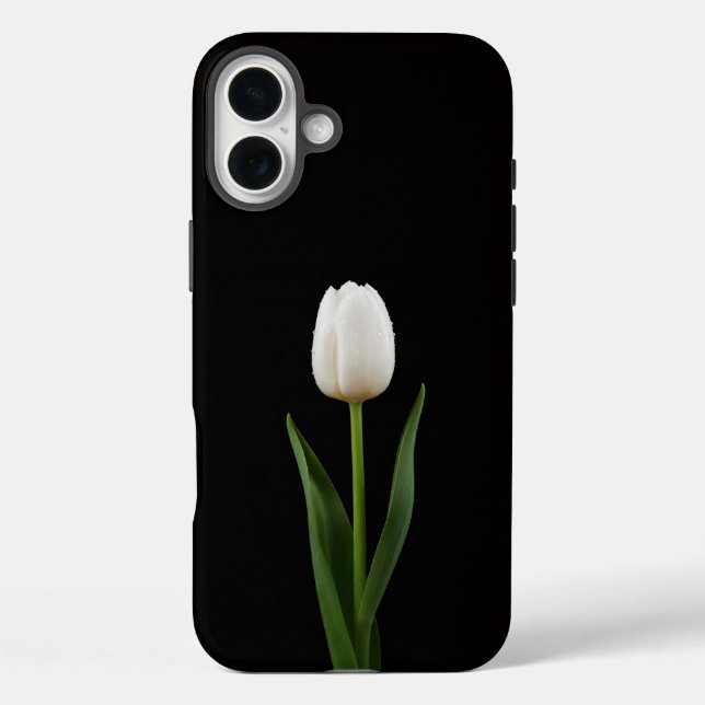 Schwarzes 4 Luxe iPhone 16 Plus, Perlenweiße Tulpe Plus Hülle (Rückseite)