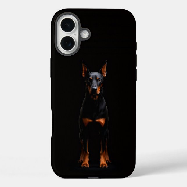 Schwarzes 4 Luxe iPhone 16 Plus, Wachdobermann-Hun Plus Hülle (Rückseite)